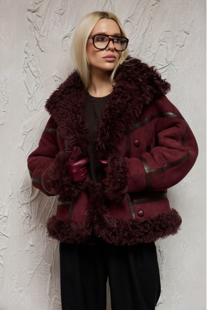 Burgundy double-sided sheepskin coat